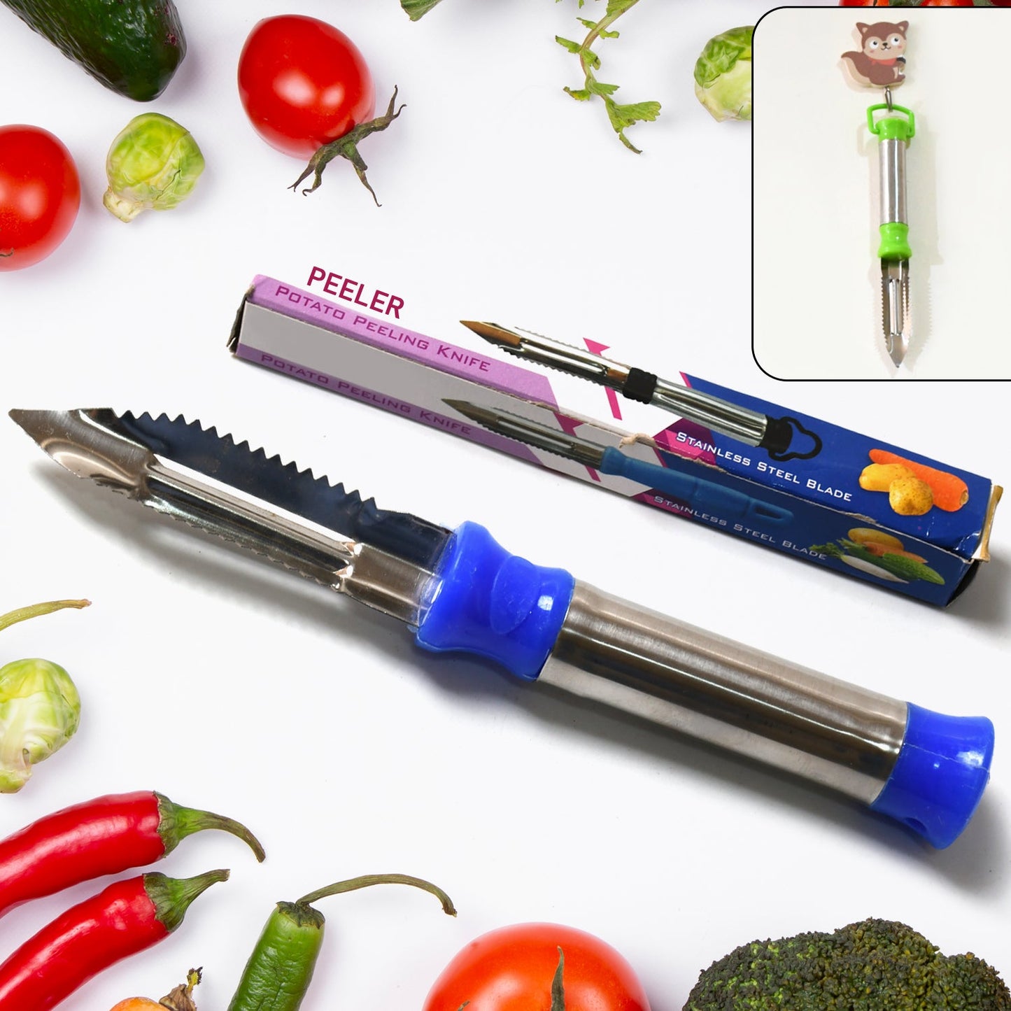 2-in-1 Multi-Purpose Stainless Steel Peeler with Hanging Ring – Peels & Shreds Potatoes, Carrots, Fruits & Veg (1 Pc)