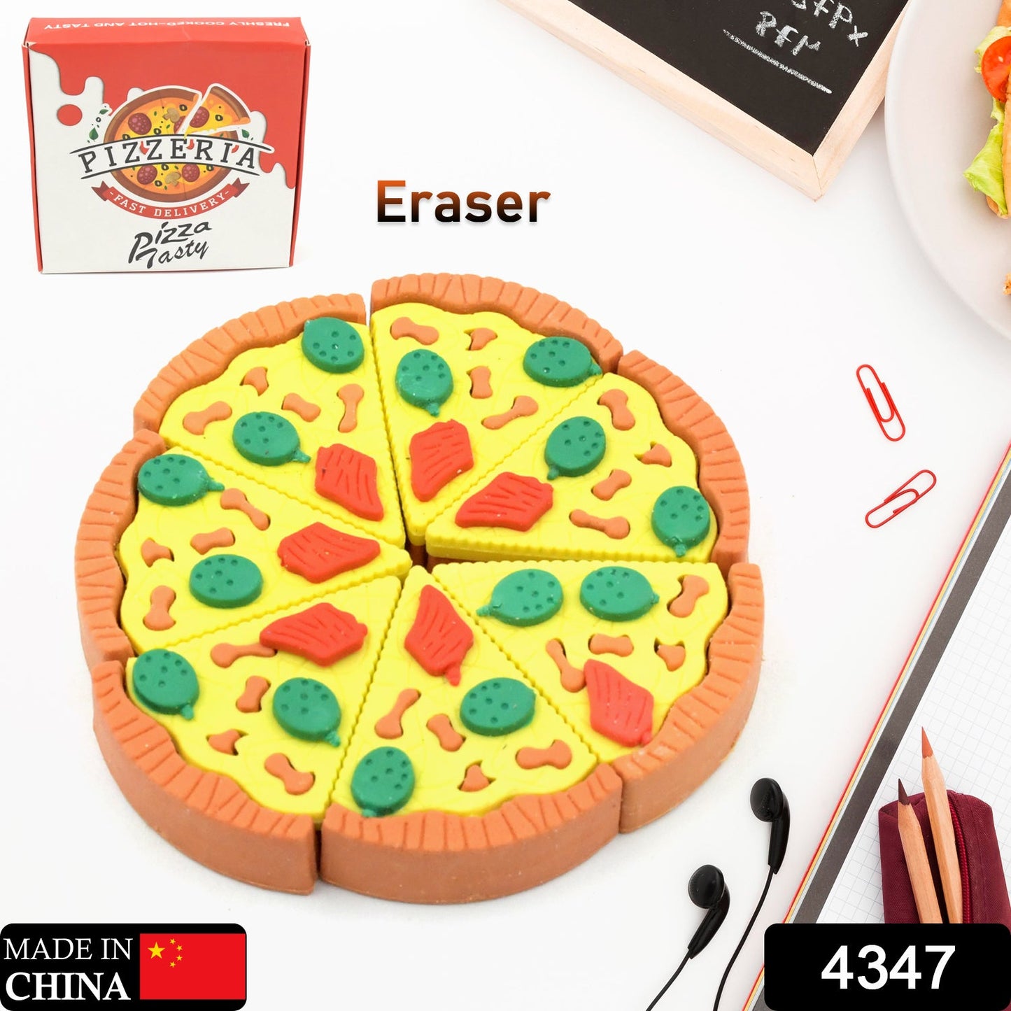 3D Pizza Slices Kids Favourite Food Eraser, Pizza 7 slice eraser for kids Adults