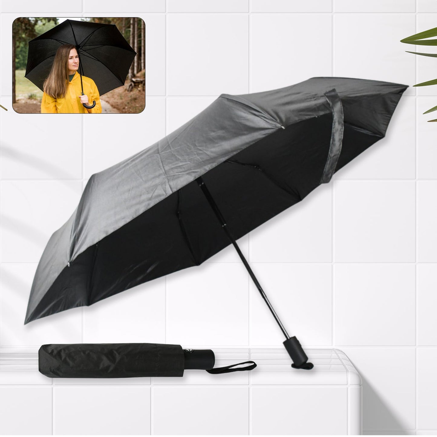 2 Fold Manual Open UmbrellaShaft & Wrist Straps | Easy to Hold & Carry | Umbrella for Women, Men & Kids