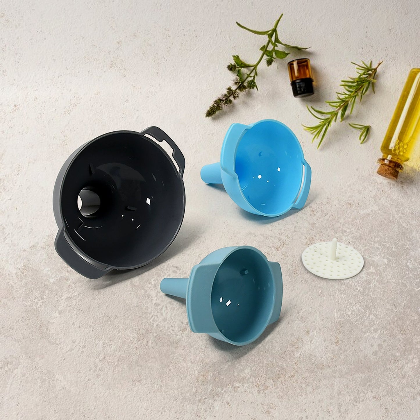 3-in-1 Kitchen Funnel Set – Food-Grade Plastic Funnels with Detachable Strainer for Liquids, Dry & Powder Ingredients