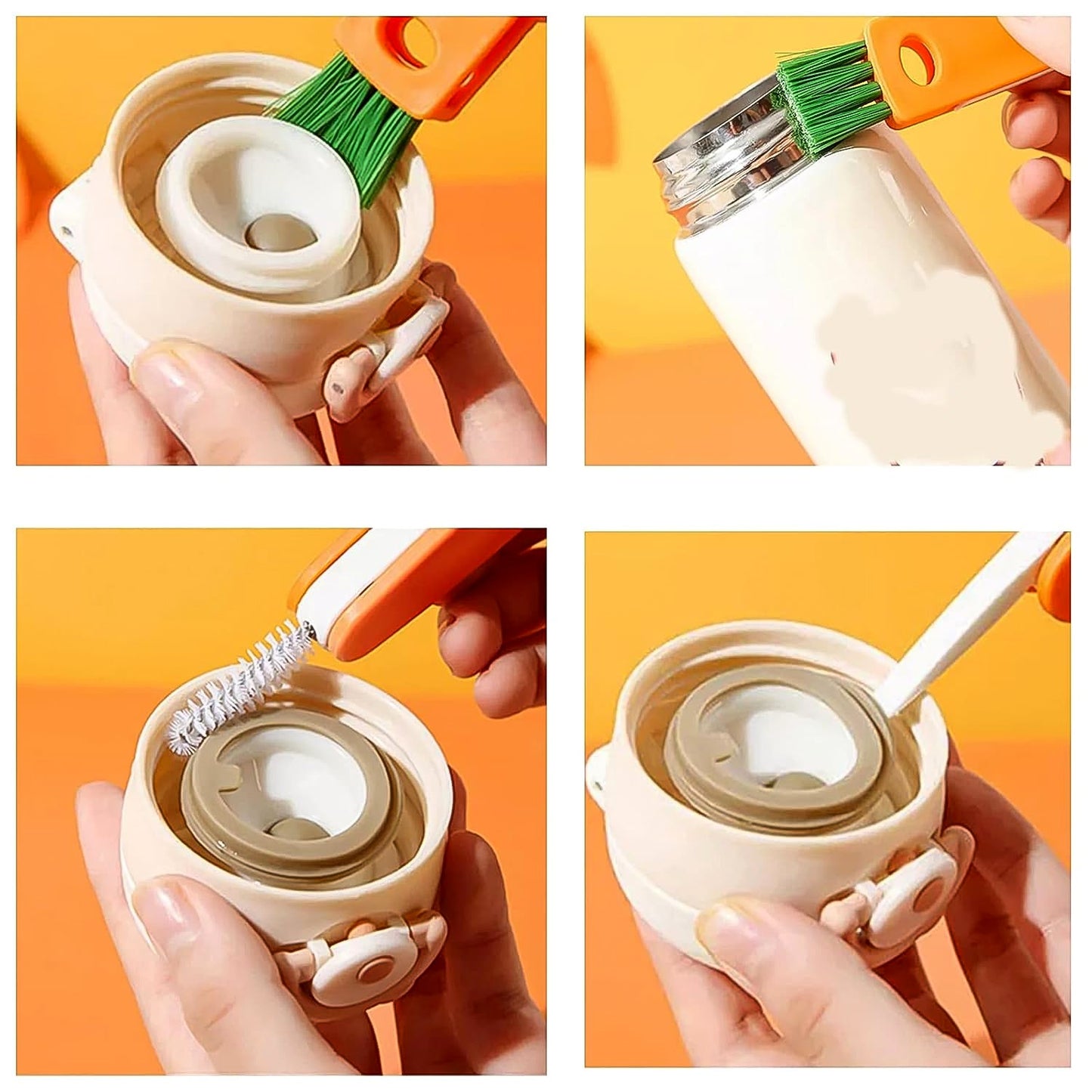 3-in-1 Multifunctional Bottle & Cup Cleaning Brush Set – Mini Glass, Lid & Cap Cleaner for Home Kitchen (1 Pc)