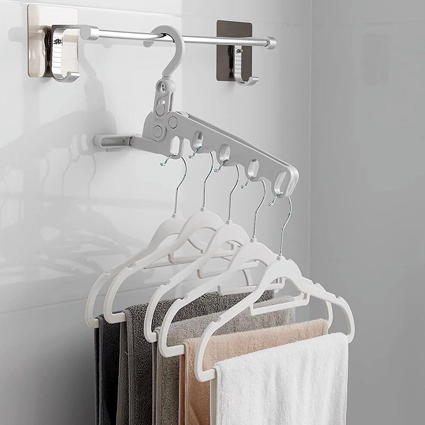5 holes foldable clothes Hanger, travel clothes hanger, multifunctional clothes hanger, space-saving wall holder, clothes rack, robust clothes hanger for travel, indoors. (X947)
