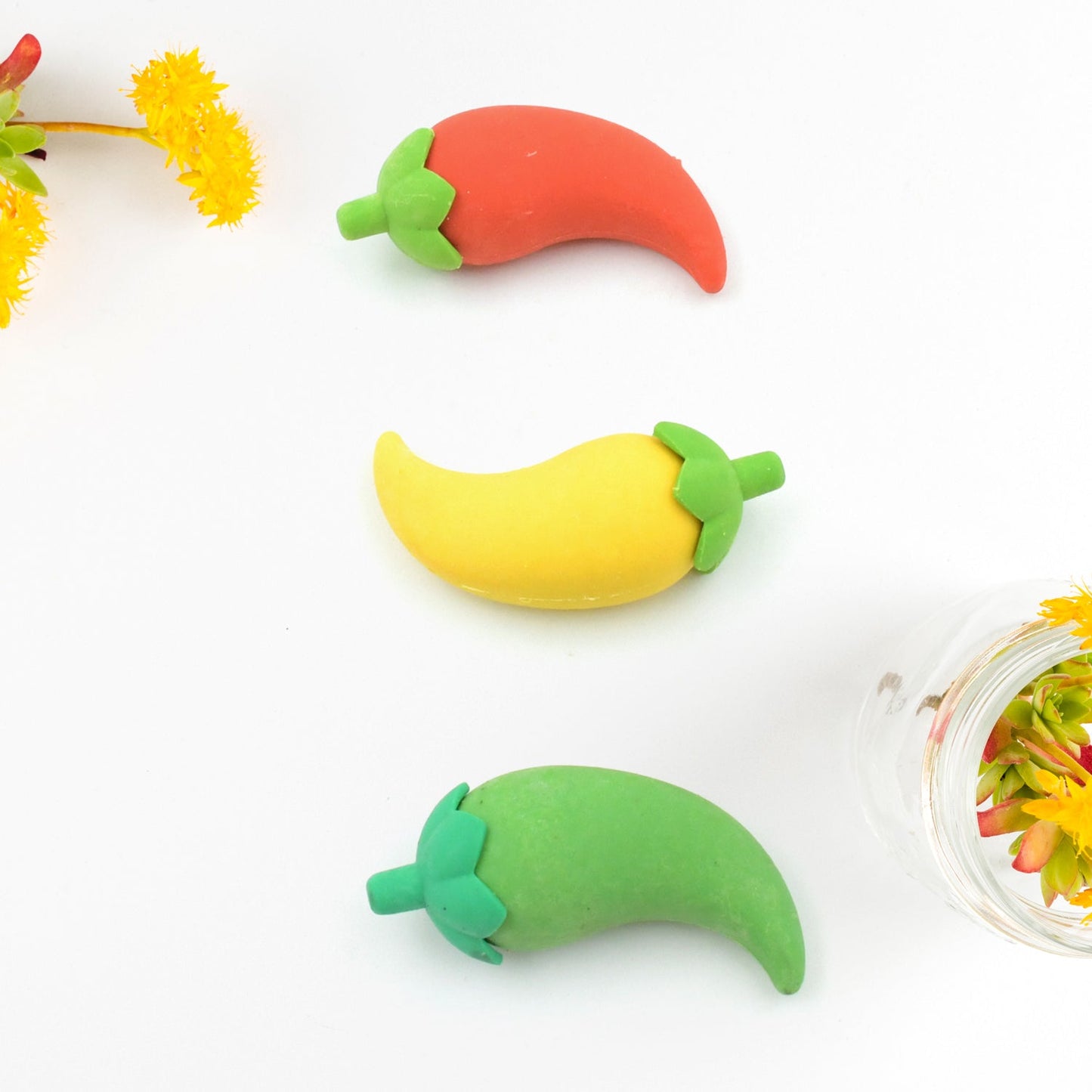 3D Colorful Chili Shape Erasers – Mini Creative Novelty Eraser Set for Kids, School, Birthday Party & Return Gifts (3 Pc)