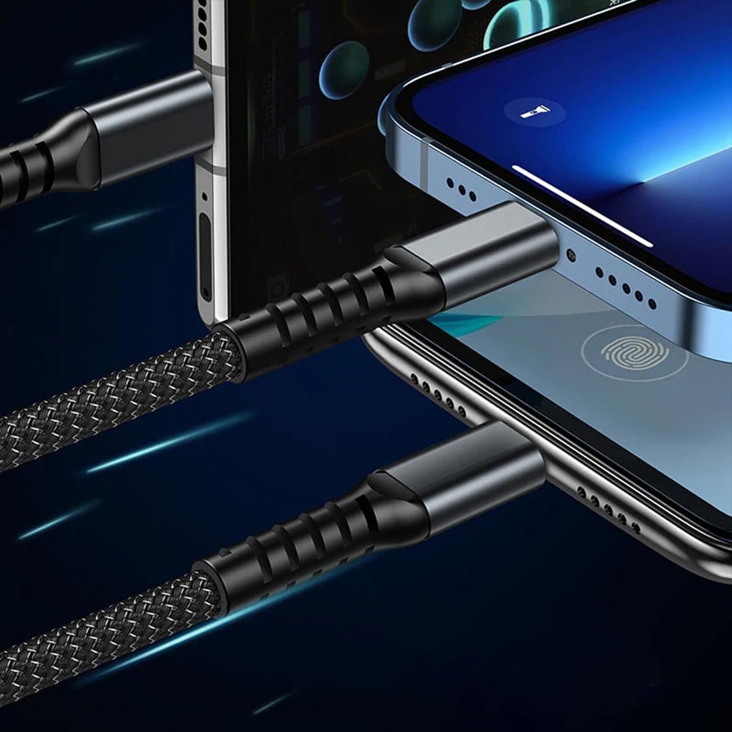 3-in-1 Super Fast Charging Cable 100W – Multifunctional Nylon Braided Cable with 3 Silicone & Zinc Alloy Heads