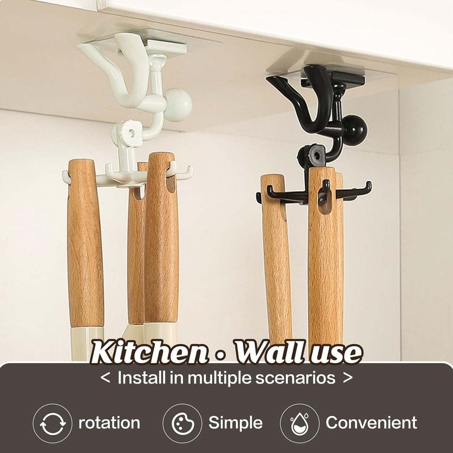 360° Rotating 6-Claw Kitchen Utensil Holder – Non-Punching Sticky Hook for Wall, Door, Bathroom (White, 1 Pc)