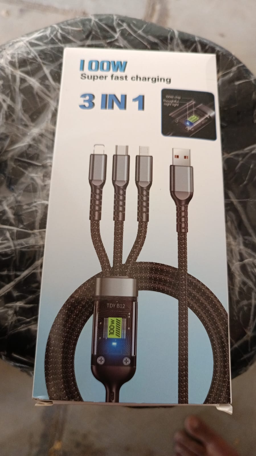 3-in-1 Super Fast Charging Cable 100W – Multifunctional Nylon Braided Cable with 3 Silicone & Zinc Alloy Heads