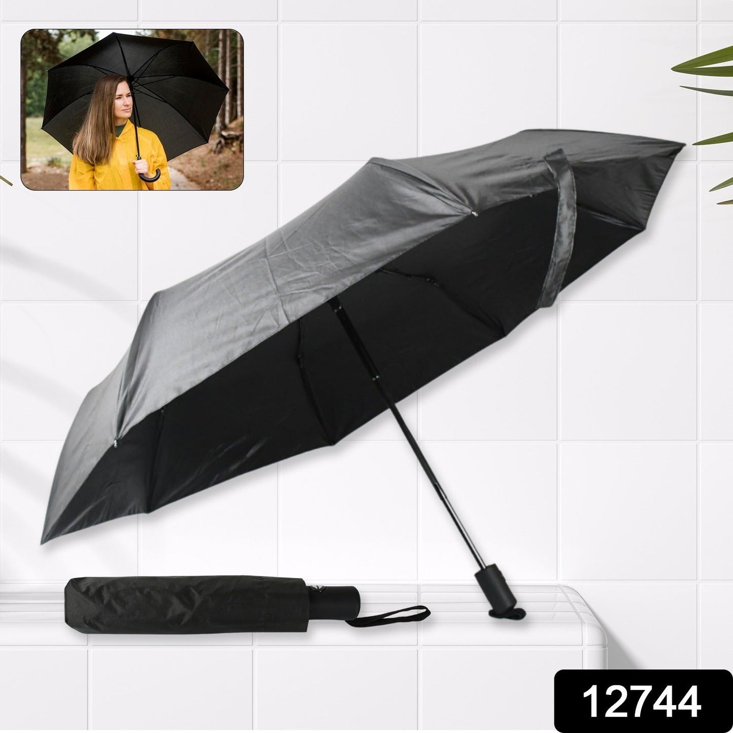 2 Fold Manual Open UmbrellaShaft & Wrist Straps | Easy to Hold & Carry | Umbrella for Women, Men & Kids