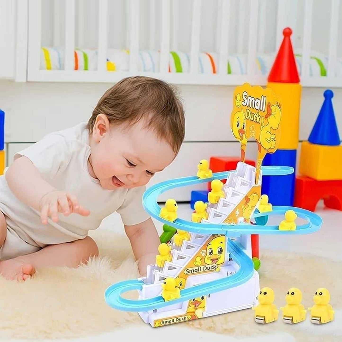4480 Ducks Climb Stairs Toy Roller Coaster Electric Duck Chasing Race Track Set Fun Duck Stair Climbing Toy With Flashing Lights Music And 3 Ducks Small Ducks Climbing Toys