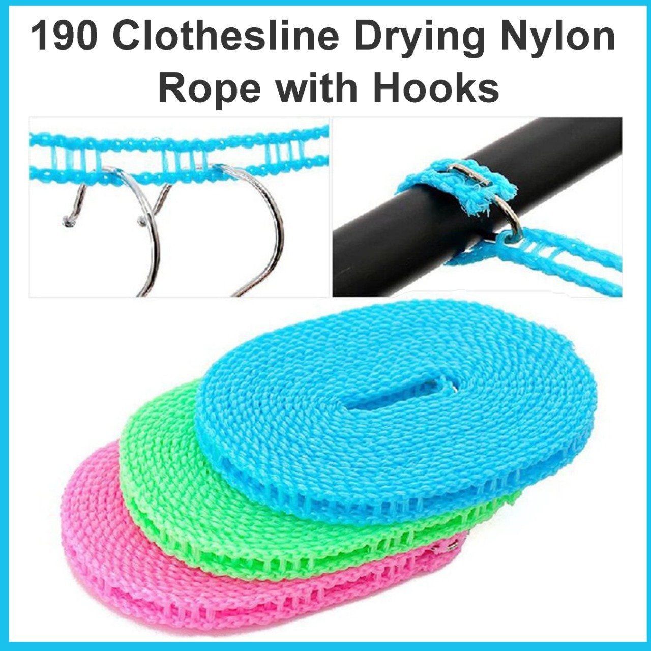 Clothesline Drying Nylon Rope with Hooks (MKK+X94)