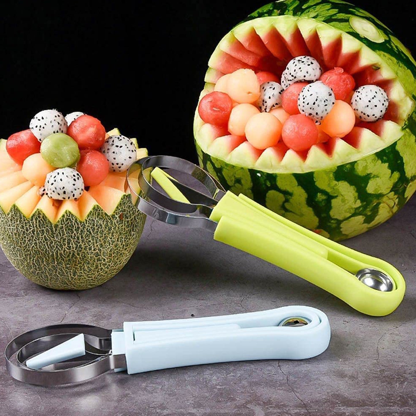 4-in-1 Stainless Steel Melon Baller & Seed Remover – Double-Sided Fruit Scooper for Watermelon, Sorbet & Dessert
