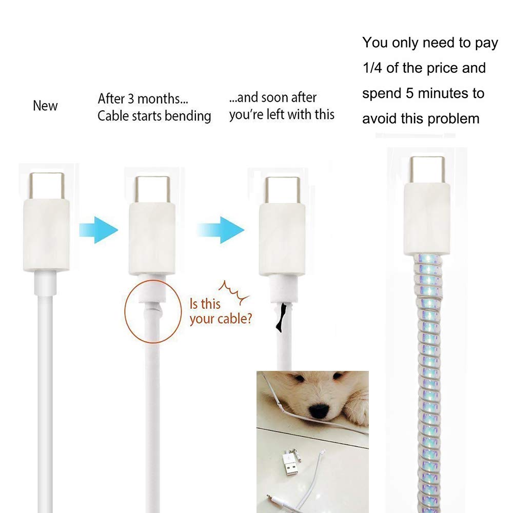 Metallic Finish Cable Spiral Protectorwire Repairpet Cord Protectorheadphone Saver Cable Wrapcover For Mac Charging Cable (X920)