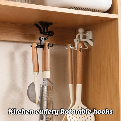 360° Rotating 6-Claw Kitchen Utensil Holder – Non-Punching Sticky Hook for Wall, Door, Bathroom (White, 1 Pc)