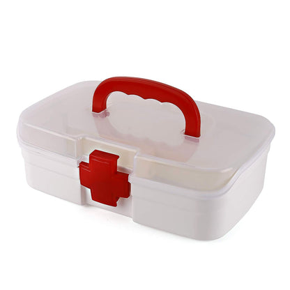 3-Compartment Medical Storage Box – Multi-Purpose First Aid & Medicine Organizer with Handle, Transparent Lid (1 Pc)