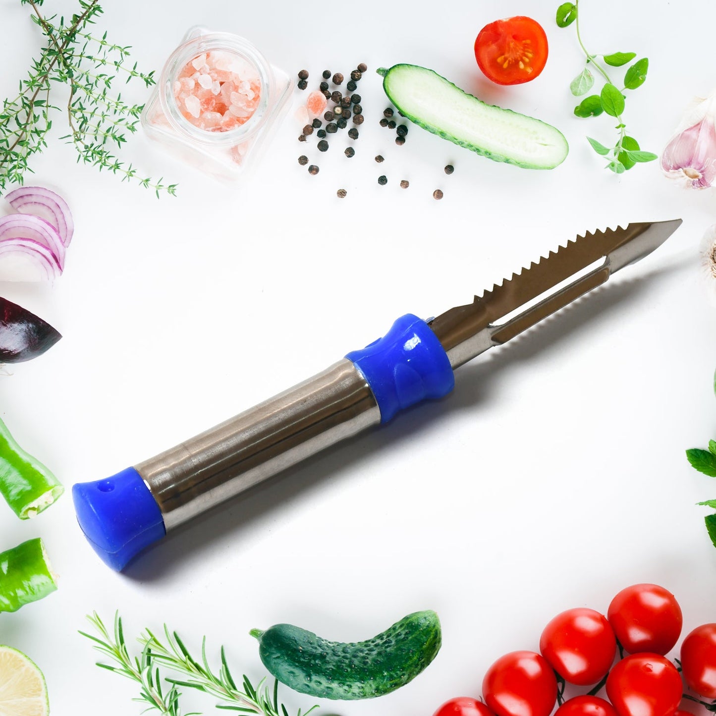 2-in-1 Multi-Purpose Stainless Steel Peeler with Hanging Ring – Peels & Shreds Potatoes, Carrots, Fruits & Veg (1 Pc)