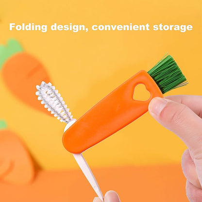 3-in-1 Multifunctional Bottle & Cup Cleaning Brush Set – Mini Glass, Lid & Cap Cleaner for Home Kitchen (1 Pc)