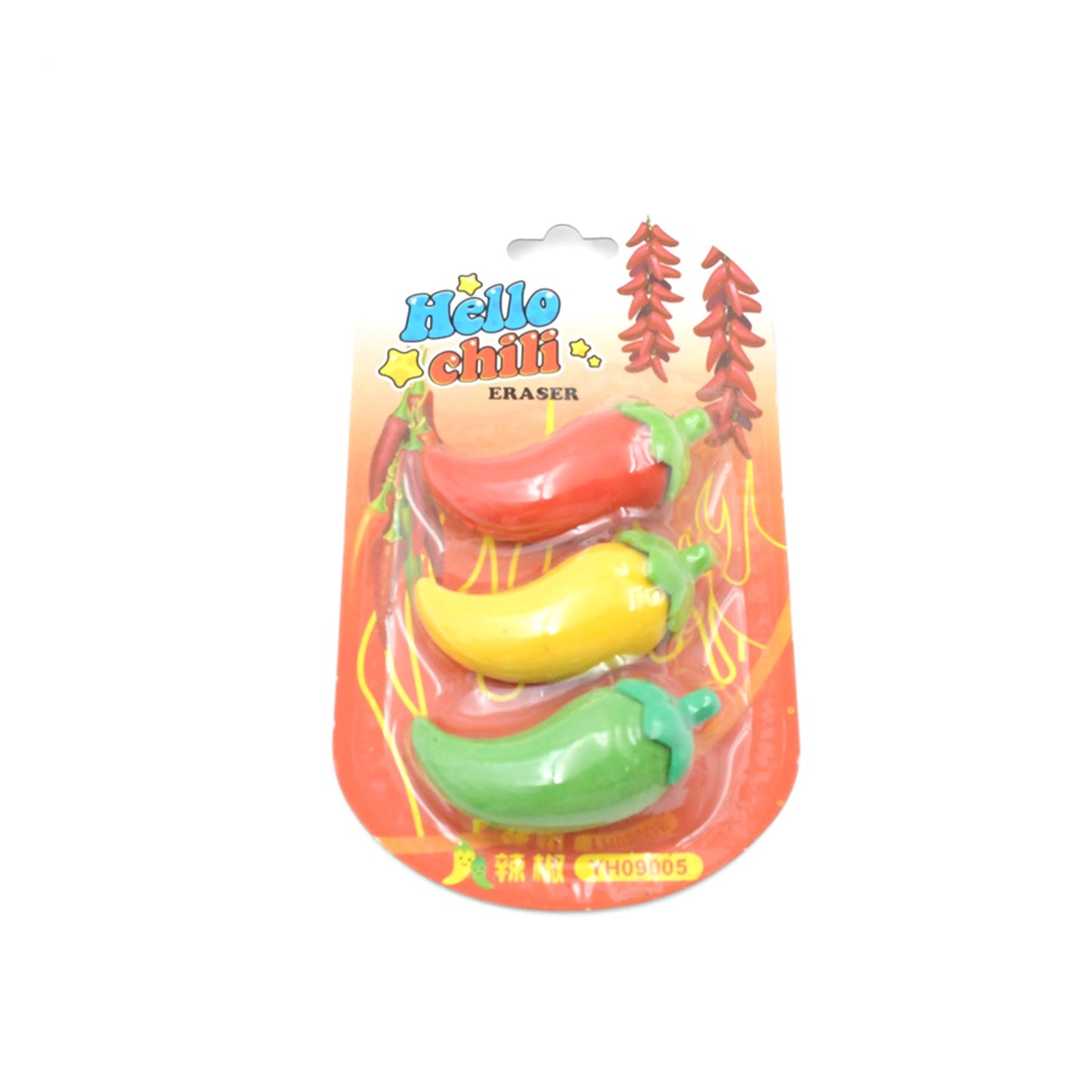 3D Colorful Chili Shape Erasers – Mini Creative Novelty Eraser Set for Kids, School, Birthday Party & Return Gifts (3 Pc)