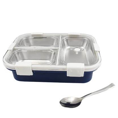 3-Compartment Transparent Stainless Steel Lunch Box – Insulated Tiffin for Kids, School & Office (Multi-Color)