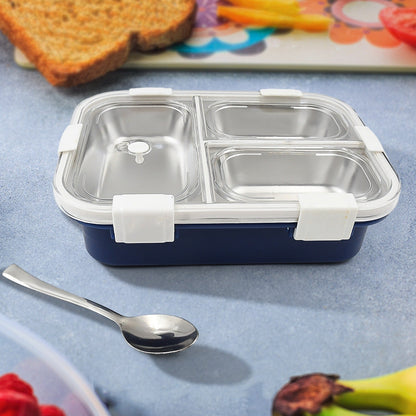 3-Compartment Transparent Stainless Steel Lunch Box – Insulated Tiffin for Kids, School & Office (Multi-Color)