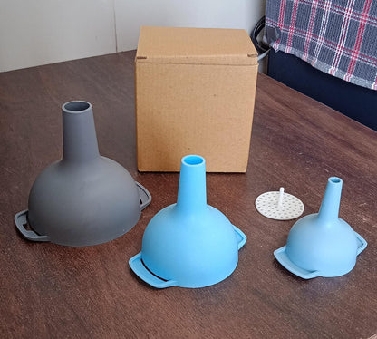 3-in-1 Kitchen Funnel Set – Food-Grade Plastic Funnels with Detachable Strainer for Liquids, Dry & Powder Ingredients