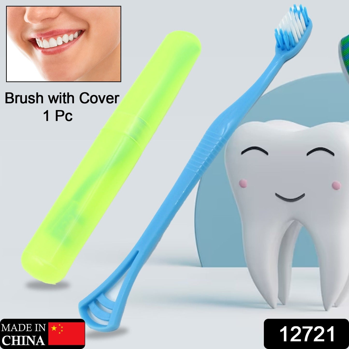 2-in-1 Soft Toothbrush & Tongue Cleaner with Cover – Scraper for Men, Women & Kids, Plastic Holder/Case (1 Pc)