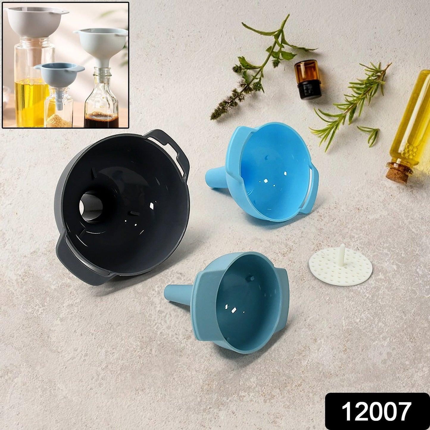 3-in-1 Kitchen Funnel Set – Food-Grade Plastic Funnels with Detachable Strainer for Liquids, Dry & Powder Ingredients