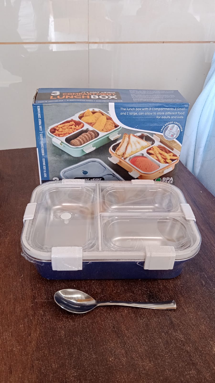 3-Compartment Transparent Stainless Steel Lunch Box – Insulated Tiffin for Kids, School & Office (Multi-Color)
