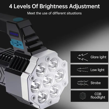 Portable Flashlight  Torch  Cob 7led Hand Light Usb Rechargeable Light With Side Light (1 Pc) (X657)