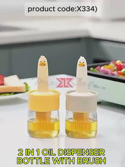 2 in 1 Oil Dispenser Bottle with Silicone Basting Brush (1 Set) (X334)